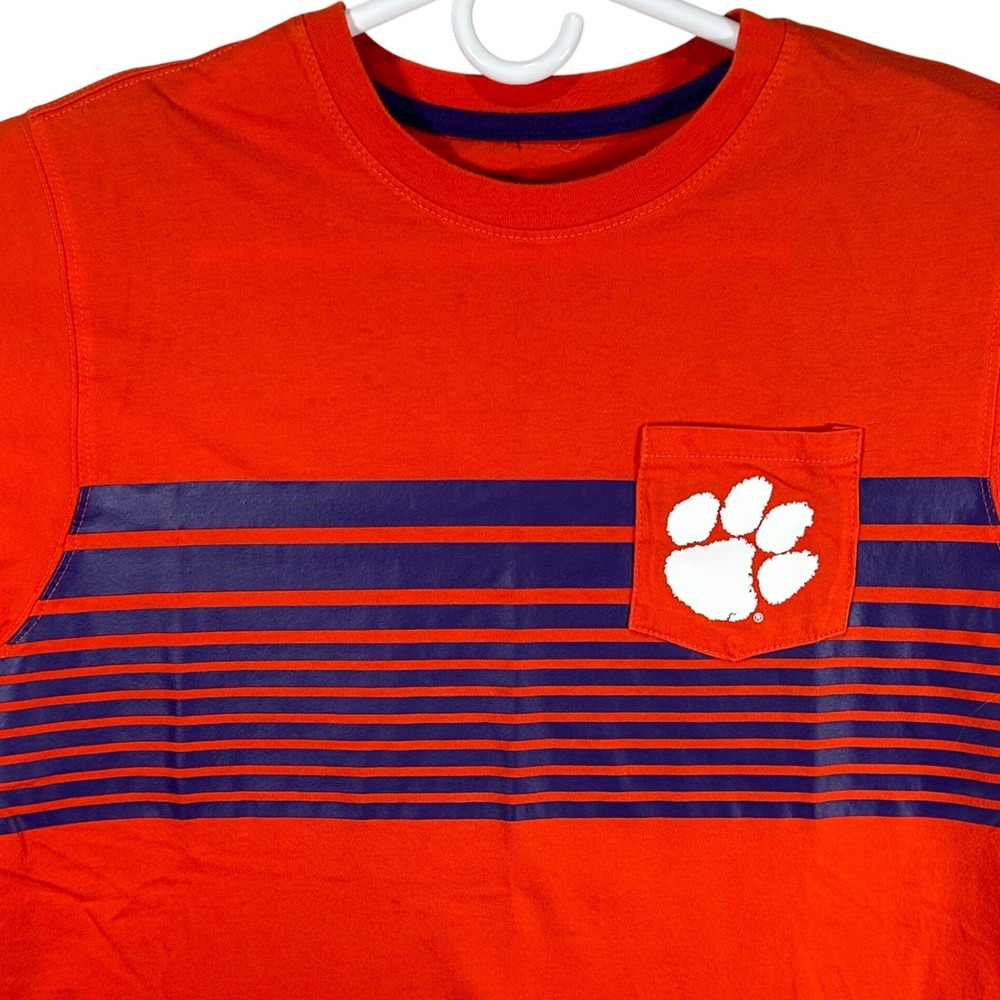 Colosseum Clemson Tigers Mens Orange Purple Striped Pocket T-Shirt Size Medium